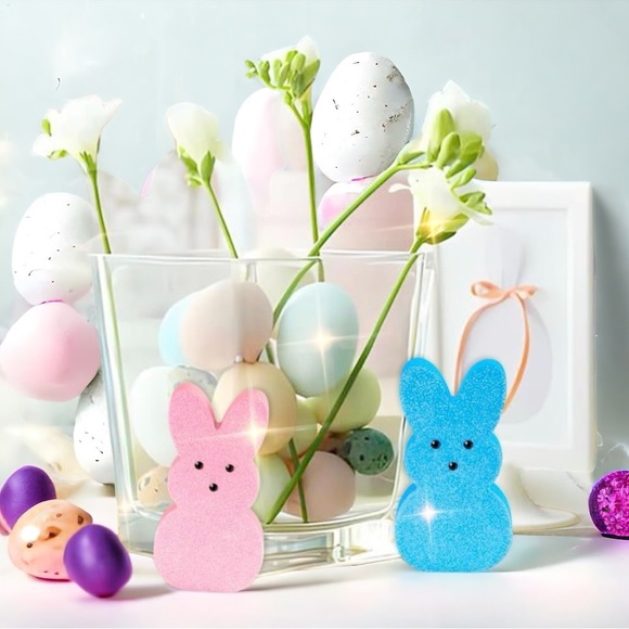 PEEP STYLE EASTER BUNNIES! 3D WOOD, GLITTERY, COLORFUL PEEP BUNNY DECOR! - Picture 10 of 16